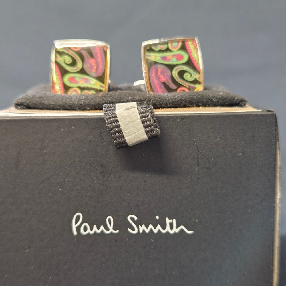 Paul Smith Bullet Back Cufflinks Mens Multi Paisley Enamel Square Excellent